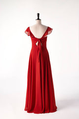 Bridesmaid Dresses Color, Scoop Rust Red Chiffon Long Bridesmaid Dress