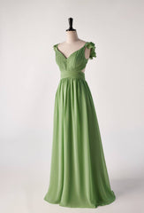 Bridesmaid Dresses Elegant, Flare Straps Matcha Green Long Bridesmaid Dress