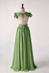 Beach Dress, Flare Straps Matcha Green Long Bridesmaid Dress