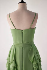 Bridesmaid Dresses 2037, Matcha Green Ruffles Faux Wrap Bridesmaid Dress
