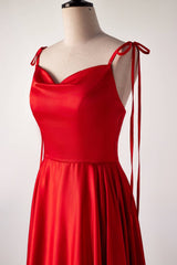 Prom Dresses Chiffon, Cowl Neck Red Satin Long Maxi Dress