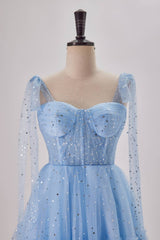 Prom Dress Ballgown, Starry Light Blue Tulle A-line Princess Dress