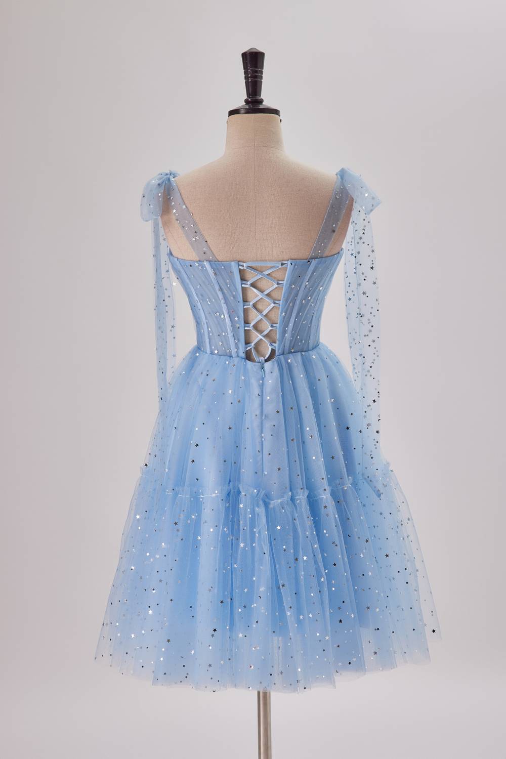 Prom Dresses For Brunettes, Starry Light Blue Tulle A-line Princess Dress