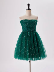 Prom Dress Sleeve, Starry Dark Green Convertible Short Party Dress