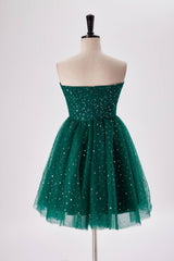 Prom Dresses Sleeves, Starry Dark Green Convertible Short Party Dress
