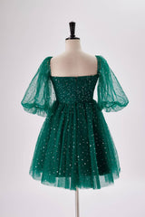 Prom Dresses Champagne, Starry Dark Green Convertible Short Party Dress