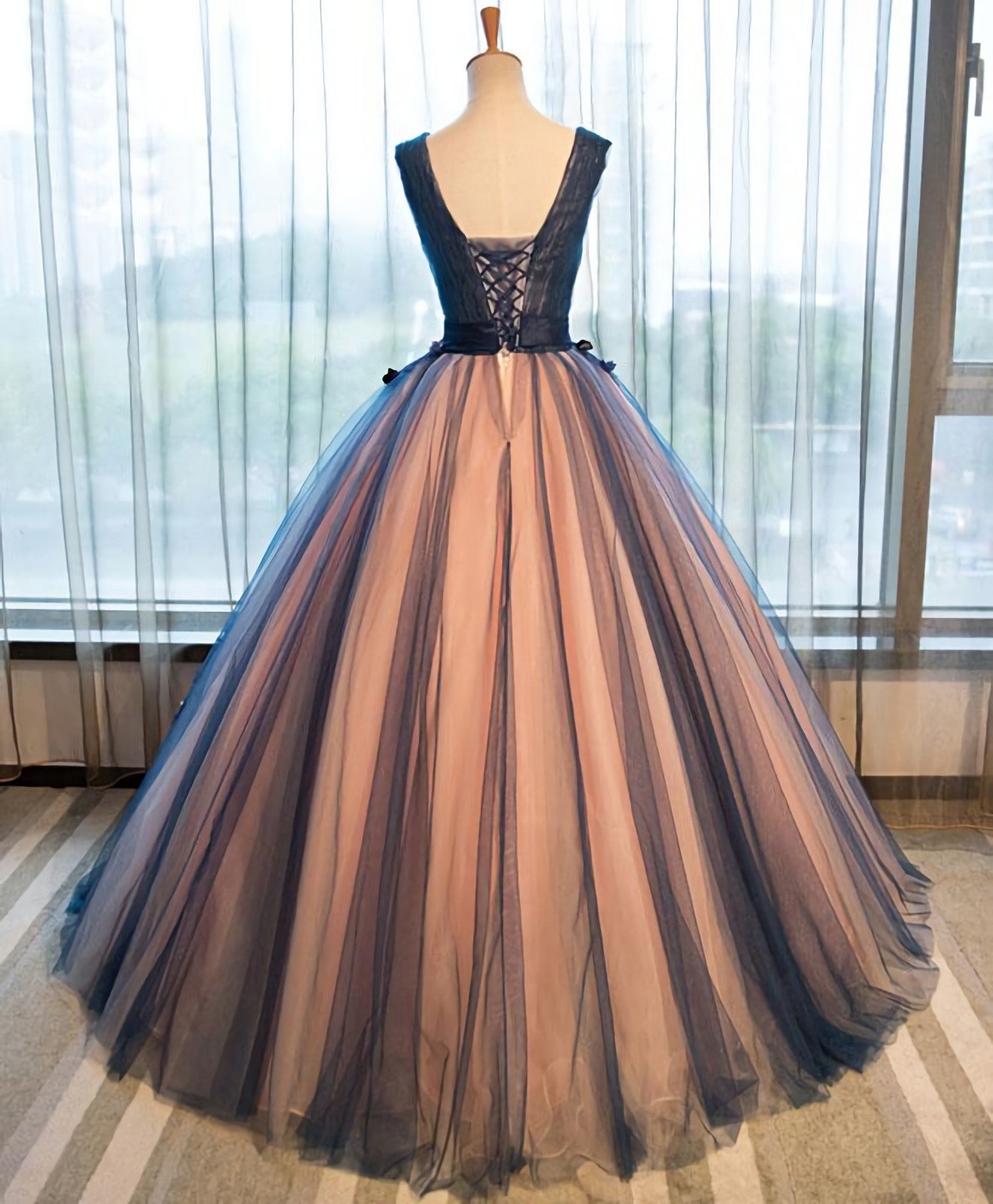 Party Dress For Christmas, Tulle V Neck Long Prom Gown Tulle Evening Gown