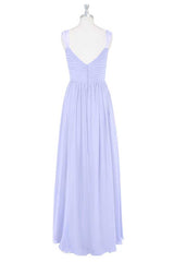 Party Dress Cocktail, Lavender Chiffon V-Neck Backless Long Bridesmaid Dress
