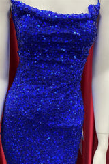 Evening Dresses Ball Gown, Royal Blue Lace-Up Sequins Mermaid Long Prom Dress with Slit