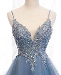 Bridesmaid Dress Pink, Blue Sweetheart Tulle Lace High Low Prom Dress, Blue Homecoming Dress