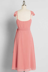 Prom Dress Burgundy, Peach Cap Sleeve Tie-Side Short Formal Dress
