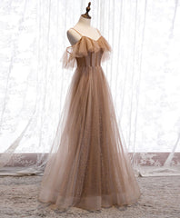 Dress Casual, Champagne Tulle Sequin Long Prom Dress, Champagne Evening Dress
