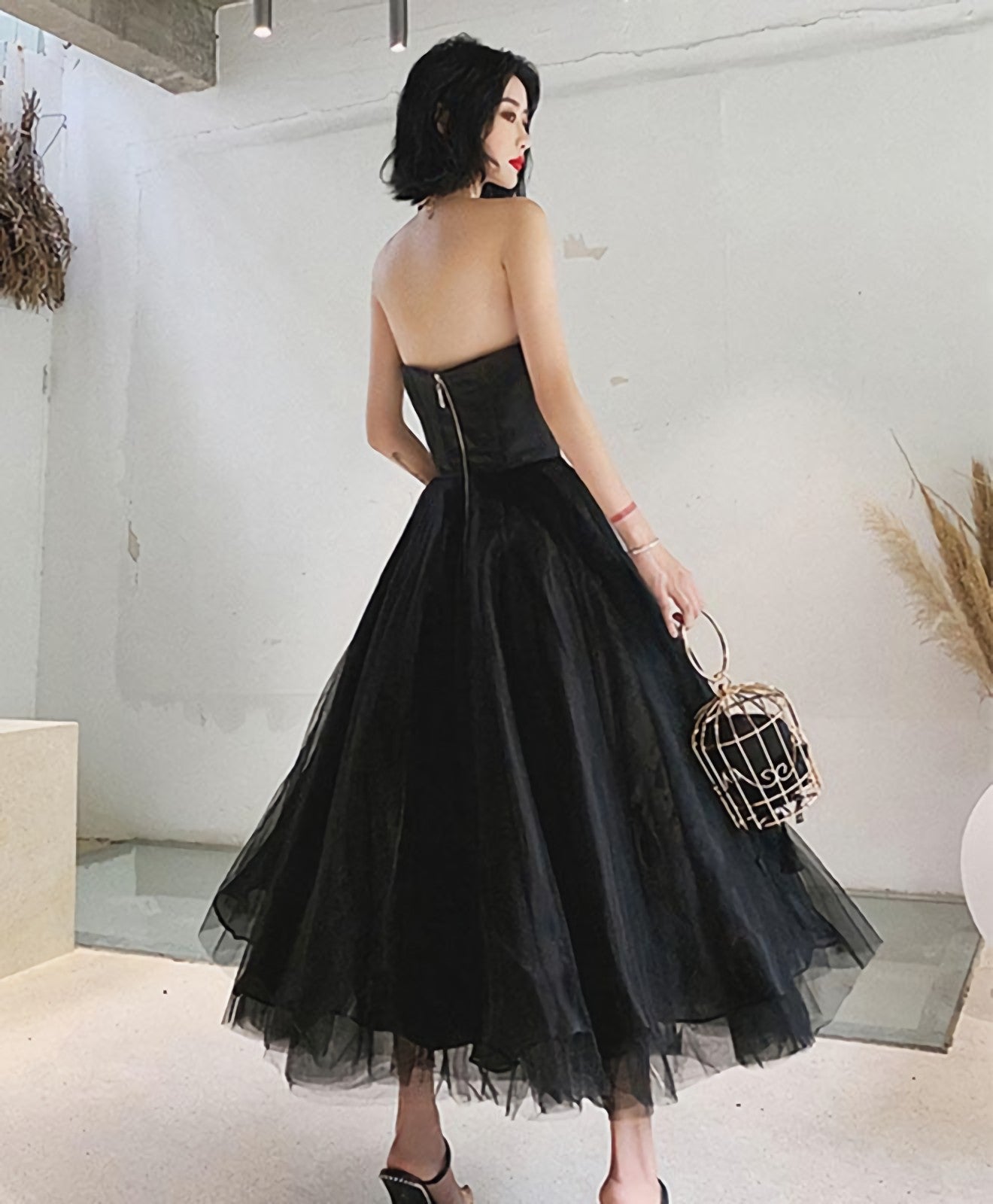 Bridesmaid Dresses, Black Tulle Short Prom Dress, Black Evening Dress