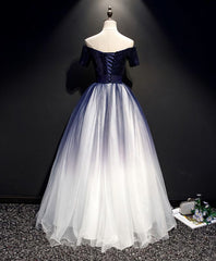 Bridesmaid Dress Designs, Blue Tulle Lace Long Prom Dress, Blue Tulle Lace Formal Dress