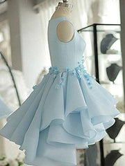Prom Dress Ideas 2029, 3D Flower Short Blue Prom Dresses, 3D Floral Short Blue Graduation Homecoming Dresses