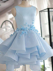 Prom Dress Guide, 3D Flower Short Blue Prom Dresses, 3D Floral Short Blue Graduation Homecoming Dresses