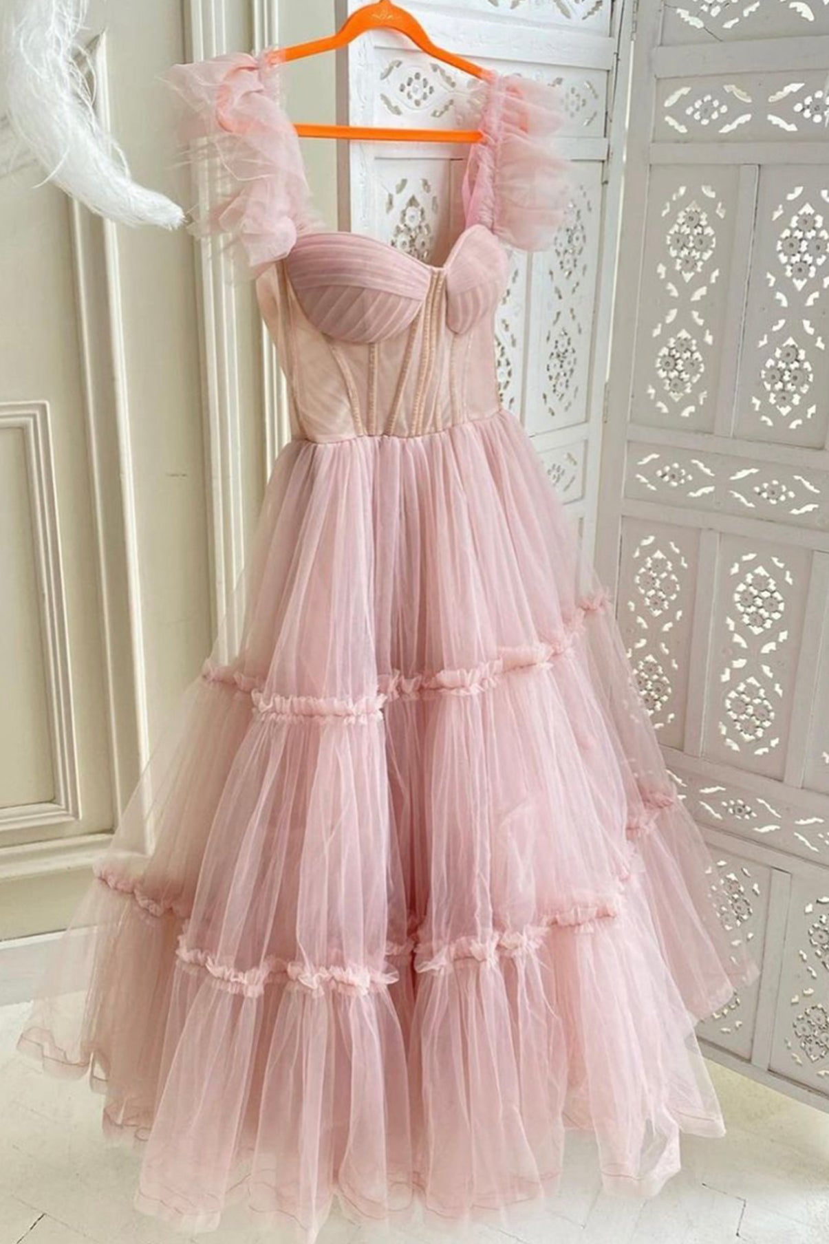 Homecoming Dress Idea, Pink Tulle Short Prom Dresses, A-Line Party Homecoming Dresses