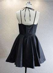 Prom Dressed 2035, Princess/A-Line V-Neck Short Black Satin Homecoming/Prom Dresses