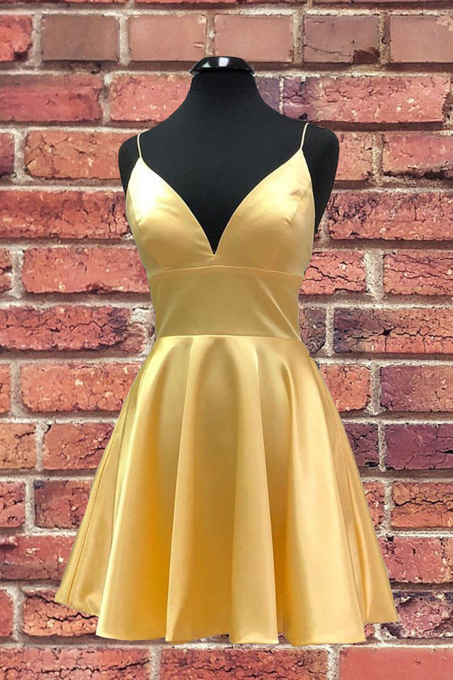 Chic Dress Classy, Simple Yellow Homecoming Dress with Straps