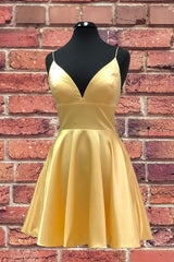 Chic Dress Classy, Simple Yellow Homecoming Dress with Straps