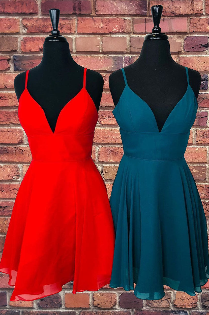 Party Dress Name, Straps A-Line Chiffon Red Short Dress