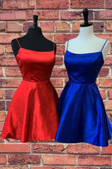 Party Dresses Lace, Straps Royal Blue Short Homecoming Dress with Pockets