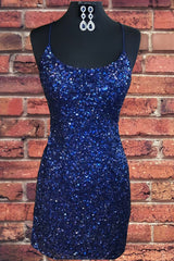 Party Dress Vintage, Lace-Up Navy Blue Tight Mini Party Dress