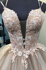 Prom Dresses2039, Blush Ball Gown Strappy Appliqued Homecoming Dress
