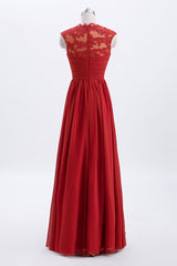 Formal Dresses For Weddings Guest, Elegant Red Chiffon Pleated A-line Long Bridesmaid Dress