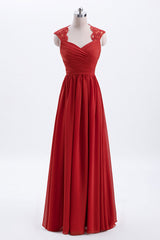 Formal Dress For Wedding Guest, Elegant Red Chiffon Pleated A-line Long Bridesmaid Dress