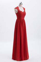 Formal Dresses For Wedding Guest, Elegant Red Chiffon Pleated A-line Long Bridesmaid Dress