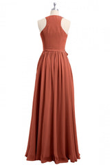 Formal Dress Floral, Rust Orange Wrap A-Line Long Dress