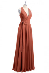 Formal Dress For Wedding Party, Rust Orange Wrap A-Line Long Dress