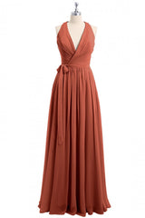 Formal Dresses Long Blue, Rust Orange Wrap A-Line Long Dress