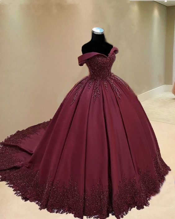 Evening Dress Gowns, burgundy ball gown quinceanera dresses lace off the shoulder