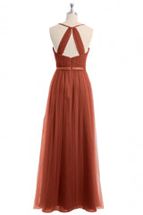 Formal Dresses Australia, Rust Orange V-Neck Backless A-Line Long Bridesmaid Dress