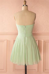 Formal Dresses Long Elegant, Sage Green Chiffon Strapless A-Line Short Dress