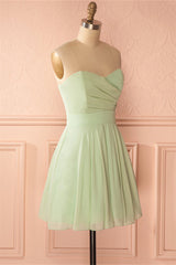 Formal Dress Prom, Sage Green Chiffon Strapless A-Line Short Dress