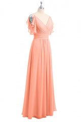 Formal Dresses For Large Ladies, Rust Orange Cold-Shoulder A-Line Long Bridesmaid Dress
