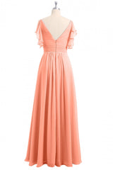 Formal Dresses Over 65, Rust Orange Cold-Shoulder A-Line Long Bridesmaid Dress