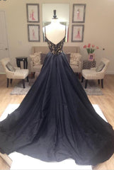 Prom Dress Shopping Near Me, 2024 Junoesque Black Beading V-Neck Zipper Prom Dresses