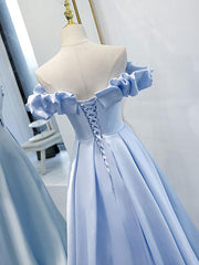 Bridesmaid Dress Orange, Blue A Line Off Shoulder Long Prom Dress, Blue Evening Dress