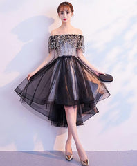 Wedding Theme, Black Tulle Lace Short Prom Dress, Black Tulle Homecoming Dress
