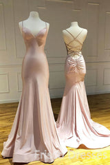 Evening Dress 1931, Spaghetti Straps Pink Mermaid Evening Party Dresses Long Prom Dresses