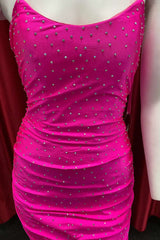 Bridesmaid Dresses White, Neon Pink Beaded Scoop Neck Bodycon Cocktail Dress