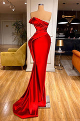 Evening Dress Gowns, Sexy Red Mermaid Long Prom Dress With Beads Ruffles