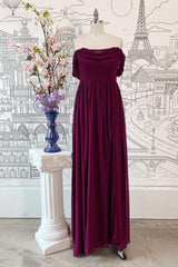 Homecomeing Dresses Blue, Raspberry Off-the-Shoulder Cowl Neck Chiffon Long Bridesmaid Dress