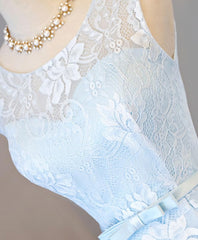 Party Dress Look, Light Blue Lace High Low Prom Dress, Homecoming Dress
