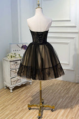 Prom Dress Long Sleeve, A-Line Black Lace Sweetheart Homecoming Dress