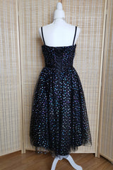 Prom Dresses Long With Sleeves, Black A-line Lace-Up Iridescent Prints Tulle Homecoming Dress